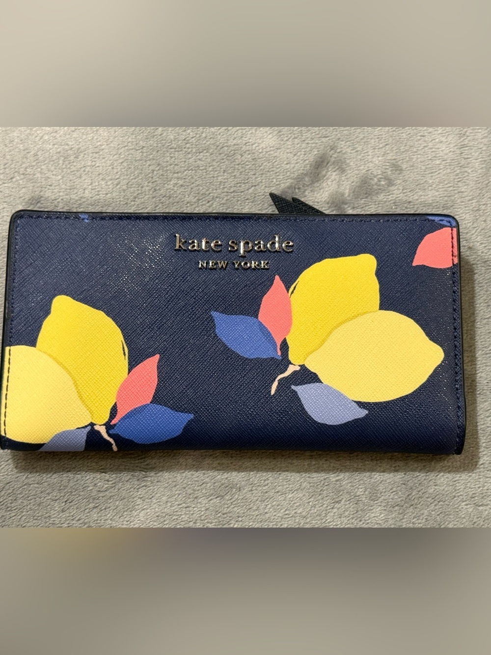 Kate Spade long wallet, NWOT dark blue with lemons
